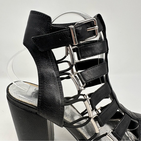 Gianni Bini Gladiator Heels Strappy Sandals Black Leather Women's - Picture 3 of 13